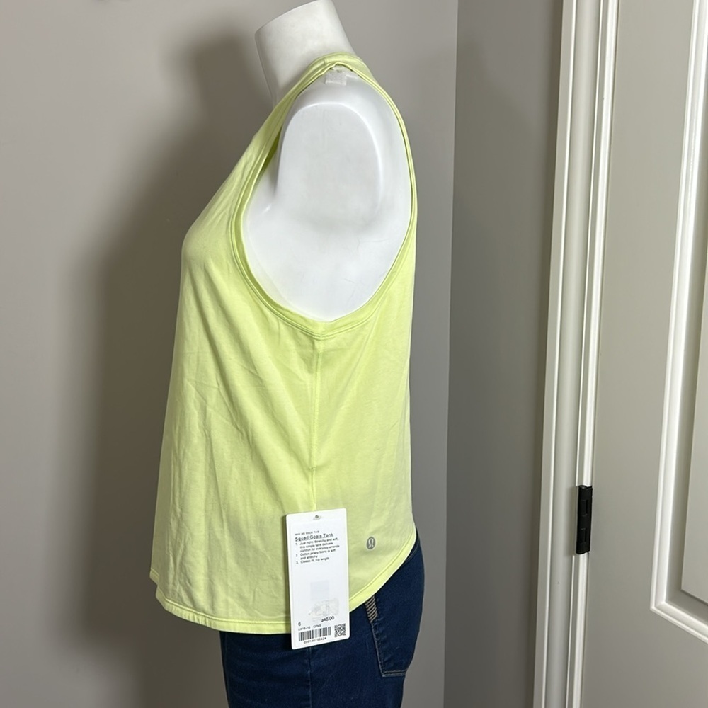 LULULEMON Squad Goals Tank Top Stretch Cotton Jersey Hip Length Sz 6 Yellow NEW - Picture 2 of 6